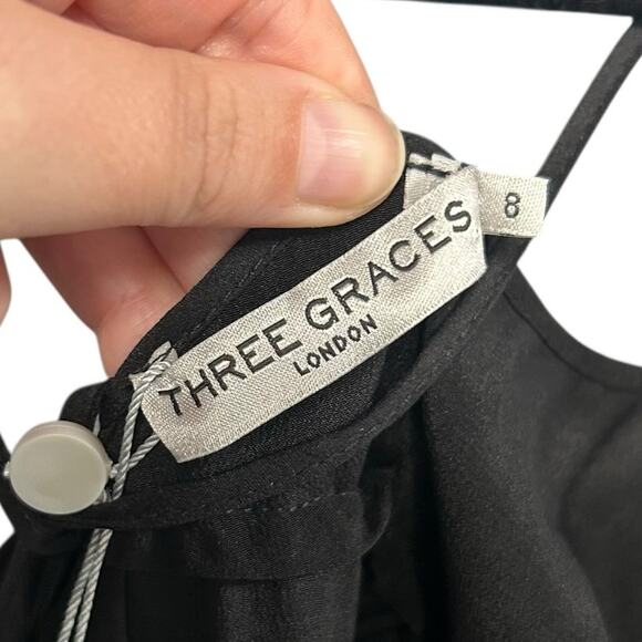 NWT Three Graces London Black 100% Silk Chloe Tiered Maxi Dress Womens 8 / US 4 - Picture 4 of 8